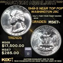 ***Auction Highlight*** 1948-s Washington Quarter Near TOP POP! 25c Graded ms67+ BY SEGS (fc)