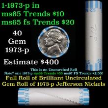 BU Shotgun Jefferson 5c roll, 1973-p 40 pcs Bank $2 Nickel Wrapper