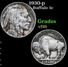 1930-p Buffalo Nickel 5c Grades vf+