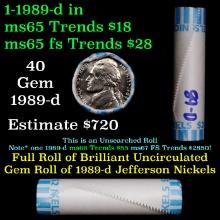 BU Shotgun Jefferson 5c roll, 1989-d 40 pcs Bank $2 Nickel Wrapper