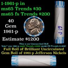 BU Shotgun Jefferson 5c roll, 1961-p 40 pcs Bank $2 Nickel Wrapper