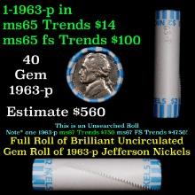 BU Shotgun Jefferson 5c roll, 1963-p 40 pcs Bank $2 Nickel Wrapper