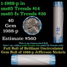 BU Shotgun Jefferson 5c roll, 1988-p 40 pcs Bank $2 Nickel Wrapper