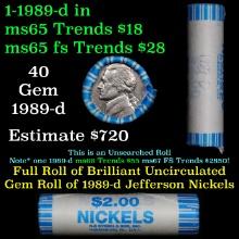 BU Shotgun Jefferson 5c roll, 1989-d 40 pcs N.F. String & Son $2 Nickel Wrapper