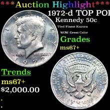 ***Auction Highlight*** 1972-d Kennedy Half Dollar TOP POP! 50c Graded ms67+ BY SEGS (fc)