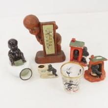 Black Americana figurines, thermometer, shot glass