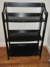 Transitional Modern Black Finish Folding Book Shelf w/3 Tier Shelves & Hinged Sides