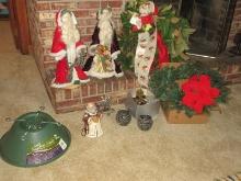 Timeless Christmas Treasure 24" Old Worked Santa Figures, 5 Brass Mantel Pinecone Stocking