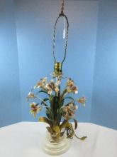 Gorgeous Vintage Metal Italy Tole Style Lilies Stem Flowers & Foliage 32" Table on Wood Base