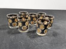 Set of 7 Vintage Gold Coin Tumblers or Whiskey Glasses