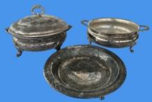 (3) Footed Silver Plate Serving Bowls--(2) Covered