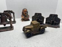 bookends metal truck cast bronze bust