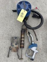 Fuel nozzle, grease gun, hitch, small shop vac