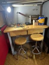 shop bench with stools