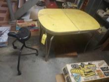 Dart Board, Metal Table, & Rolling Tripod Stool