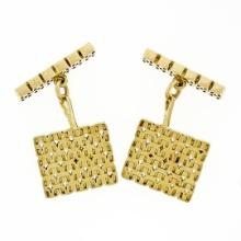 Men's Italian Solid 18k Yellow Gold Fancy Florentine Finished Chain Cuff Links