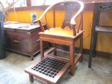 Chinese Horseshoe Armchair w/ Pull Out Footrest